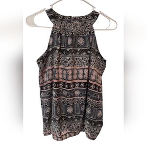 Loft Blouse Womans SP Sleeveless Gray/Pink Lightweight Polyester Bohemian